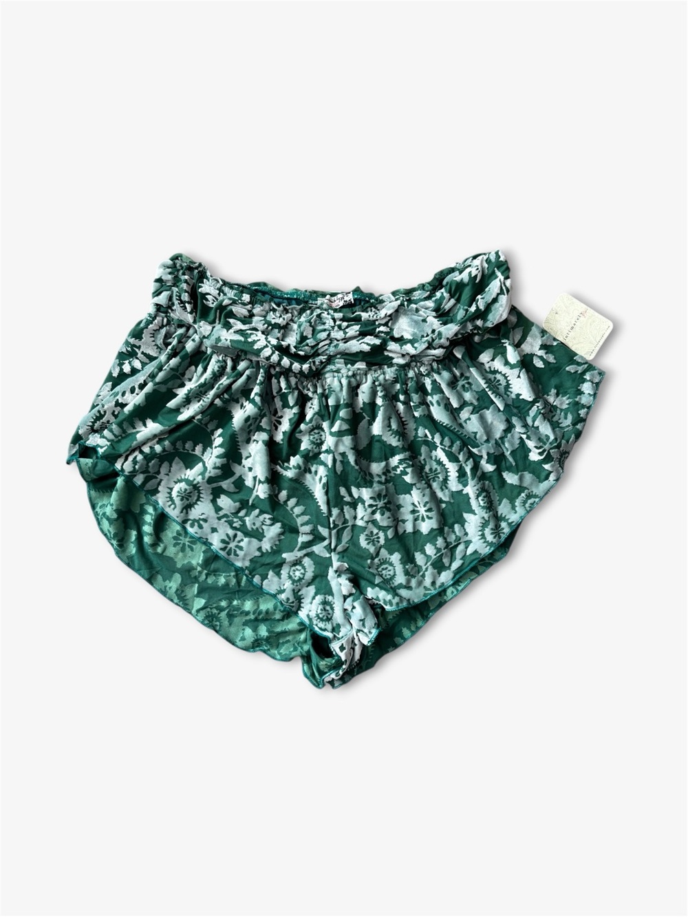 NWT Free People Snow Angel Velvet Micro Shorts Pine Frost Coquette Fairy Size L